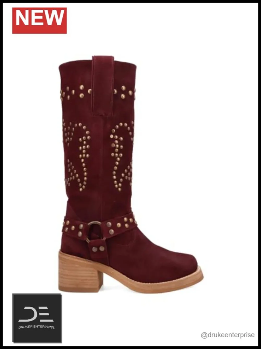 Studded Round Toe Pull On Knee High Boots Suede